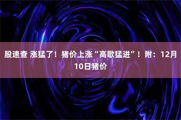 股速查 涨猛了！猪价上涨“高歌猛进”！附：12月10日猪价